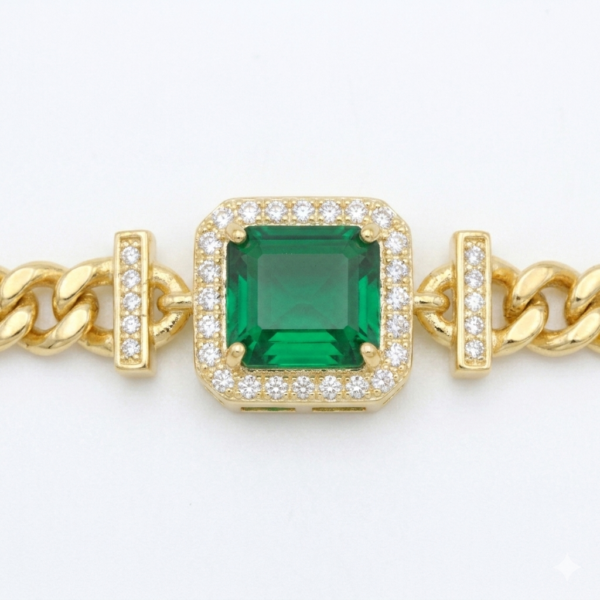 Emerald Halo Chain Bracelet