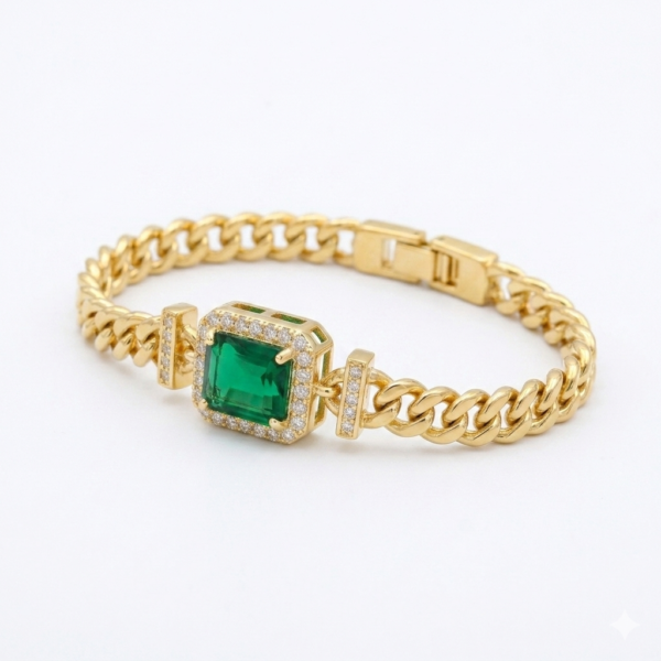Emerald Halo Chain Bracelet