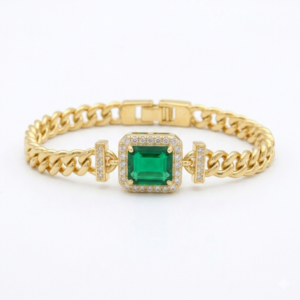 Emerald Halo Chain Bracelet