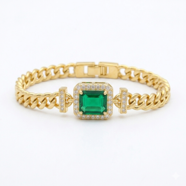 Emerald Halo Chain Bracelet